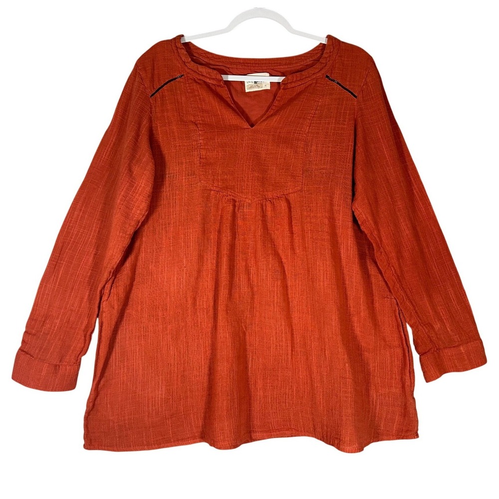 Holding Horses Anthropologie Rust Orange Cotton Tunic Top Sz 16 Textured Peasant